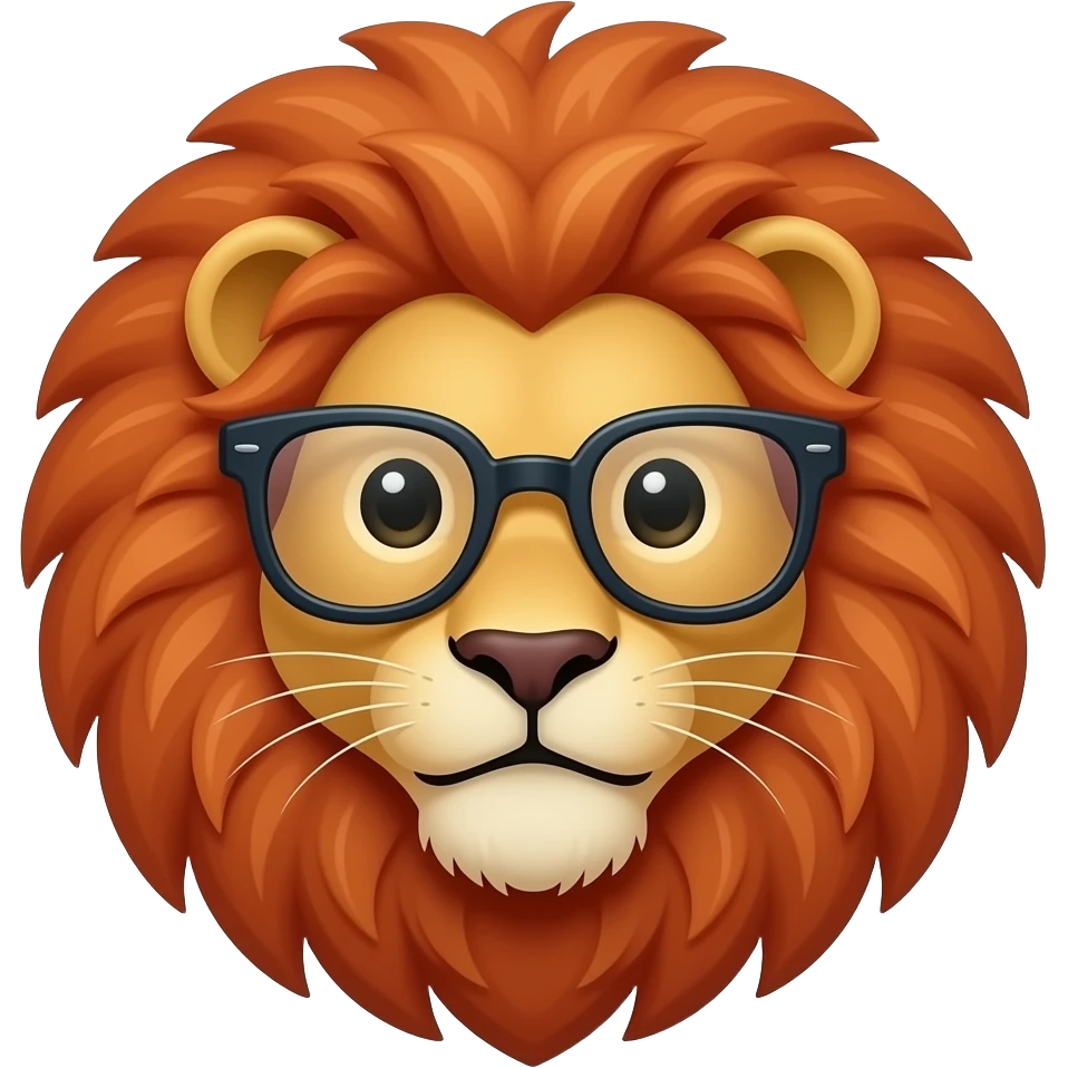 lion face with red very curly maneand spectacles emoji