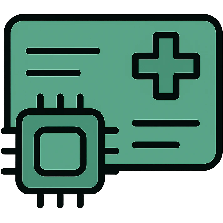 modern icon design for a clinic core application logo, green color palette, features a digital healthcard and subtle software motif, sleek and minimalistic emoji