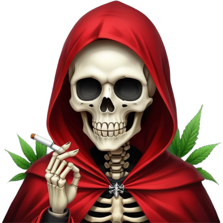 grim reaper face with red cape smoking weed with loads of smoke in the air emoji
