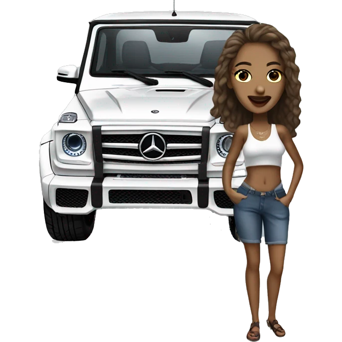 European swag Woman outside mercedes G wagon emoji