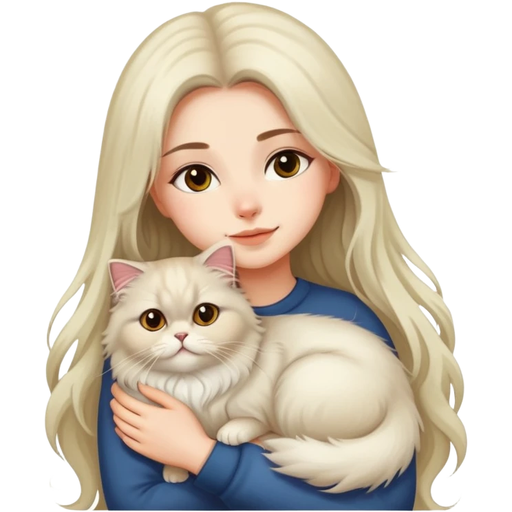 pretty girl with DARK long hair hugging her light hair fluffy persian cat  emoji