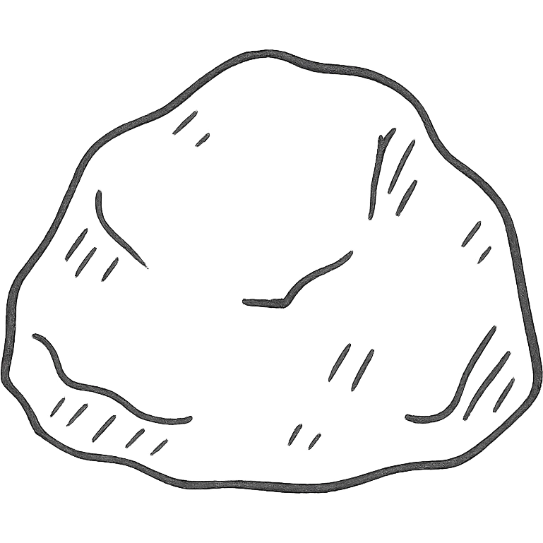 hand-drawn black outline of a rock emoji