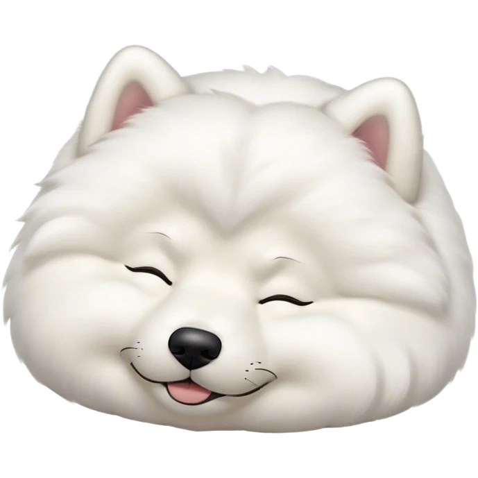 Meme-Worthy Cute Sleeping Samoyed Portrait Emoji, Head resting peacefully with a contented smile, showcasing a delightfully fluffy build and a luxuriously soft pure white Fur, eyes shut in a serene nap, Simplified yet hilariously adorable features, highly detailed, glowing with a soft, drowsy light, high shine, relaxed and utterly lovable, stylized with an air of playful laziness, bright and heartwarming, soft glowing outline, capturing the essence of a comically sleepy companion, so meme-worthy it feels like it could instantly become the next viral sensation of adorable slumber! emoji