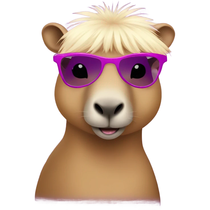 capybara with purple tutu, pink sunglasses, red lipstick, and blonde wig emoji
