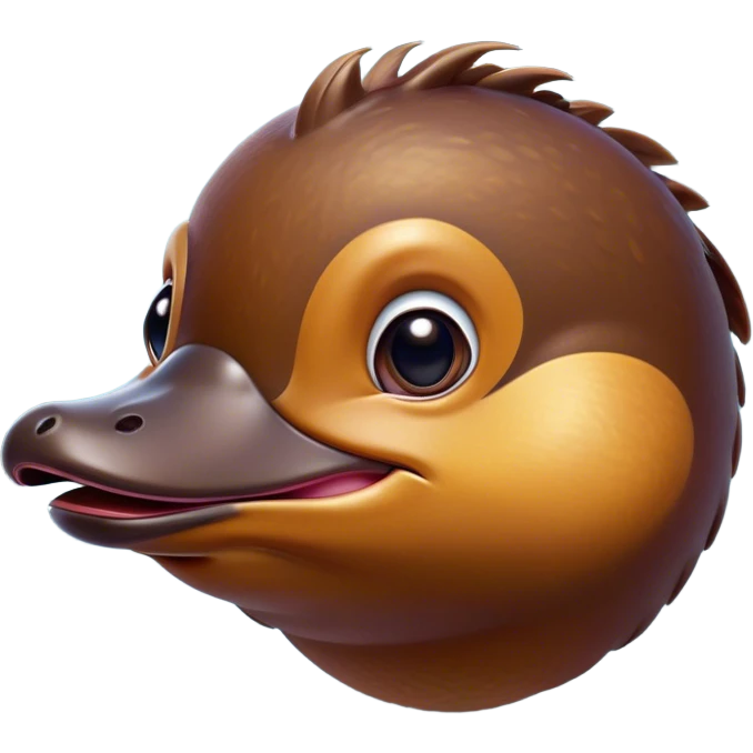 Cinematic Comical Platypus Portrait Emoji, Head tilted dramatically with an exaggeratedly amused expression, featuring a striking, glossy brown fur with a whimsically flat duckbill and wide, expressive eyes full of playful disbelief, Simplified yet hilariously expressive features, highly detailed, glowing with a slightly sassy glow, high shine, dramatic yet playful, stylized with an air of cheeky aquatic mischief, bright and endearing, soft glowing outline, capturing the essence of a spirited and over‐the‐top platypus, so meme‐worthy it feels like it could quack its way into internet fame instantly! emoji