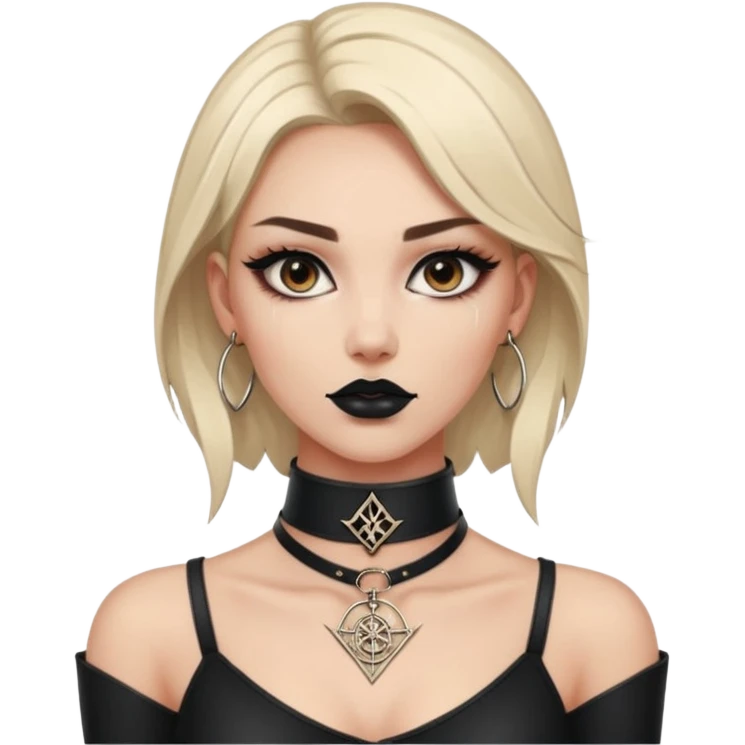 Leather choker with sigil around woman’s neck, pulse visible, dominance tone emoji