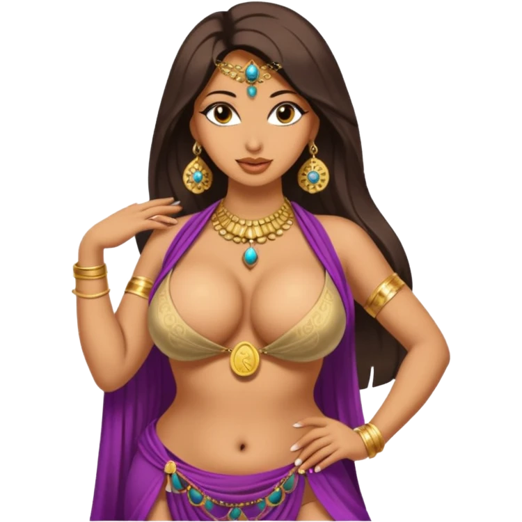 naked bellydancer with very massive naked breasts, giant cleavage, no bra, no top emoji