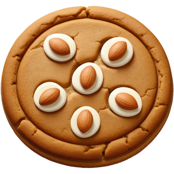 round gingerbread with three white almonds on top, seen from above emoji
