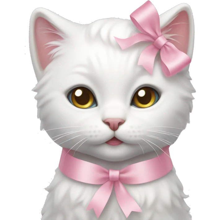 White kitty with pastel pink ribbon on head emoji