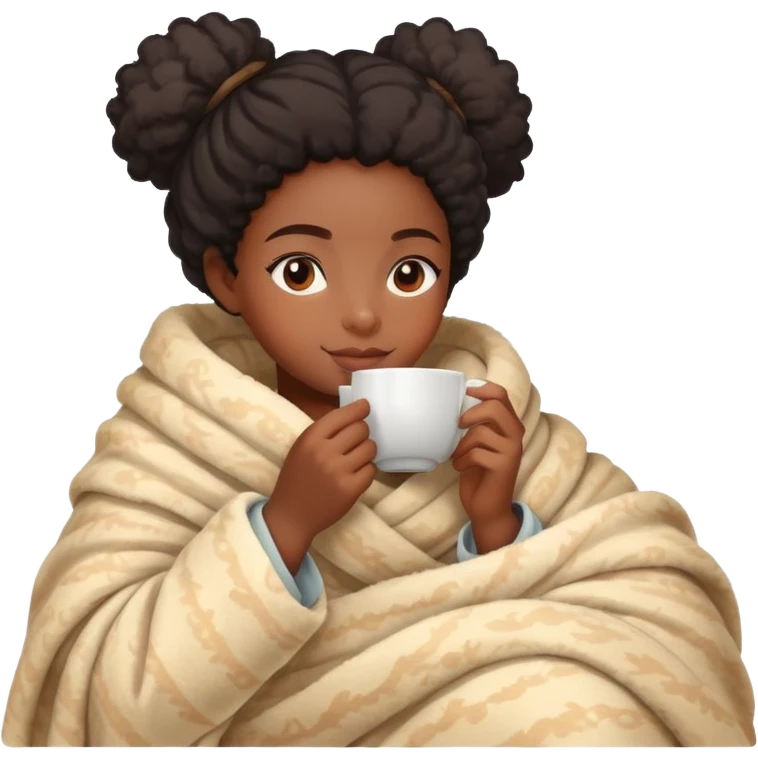 black girl wrapped in blanket drinking tea emoji