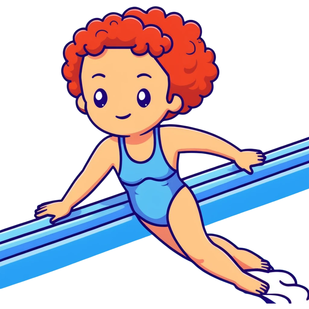 22-year-old white female athlete swimmer with curly red hair about to enter a pool emoji