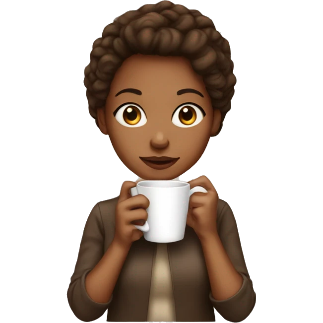 Light brown skin girl with coffee emoji
