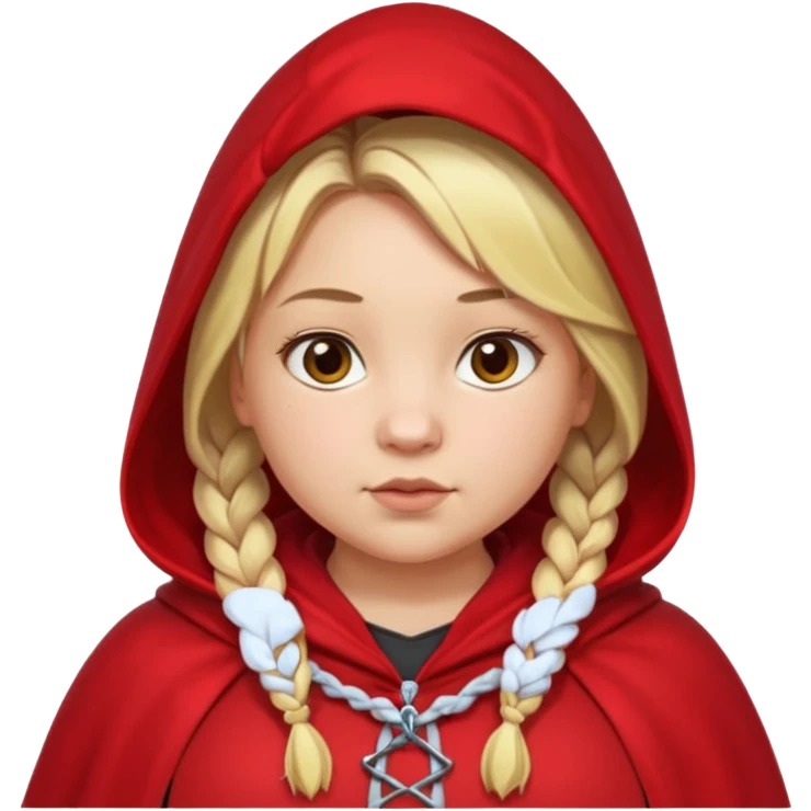 blonde braids hair kid girl, white skin, fat, wear red cloak emoji
