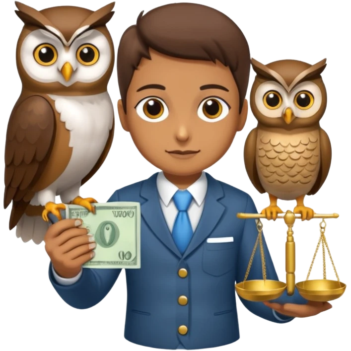 holding money and scale with two mascot owl emoji