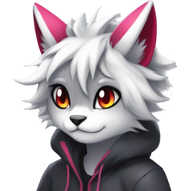 Anthro Dark Beautiful Colorful Shiny Edgy Cool Shy Grumpy FurSona Feline-Zangoose-Fakemon Emo Hair Vtuber Model emoji