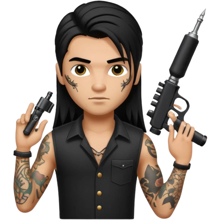 a pretty male bratz tattoo artist with long mullet black hair emoji