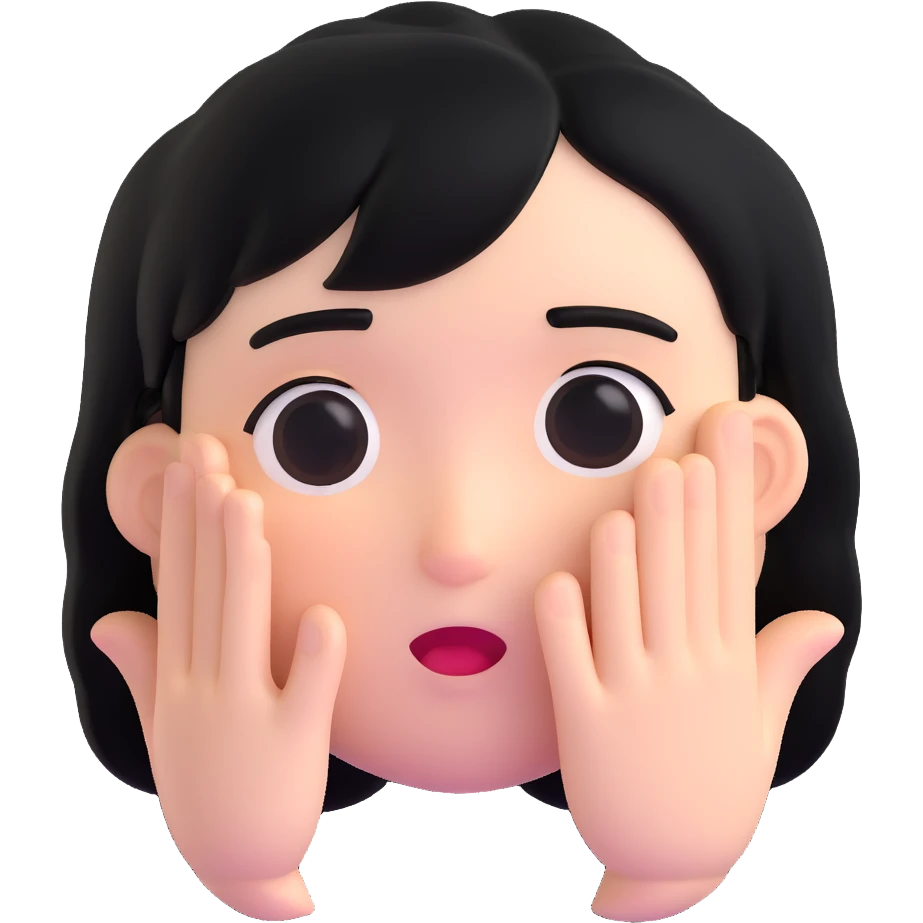 embarrassed white face with black hair emoji