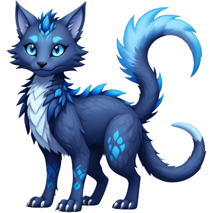 Kawaii dark edgy fantasy feline-vernid-sergal-fursona animal creature with a tufted tail full body with intricate markings  emoji