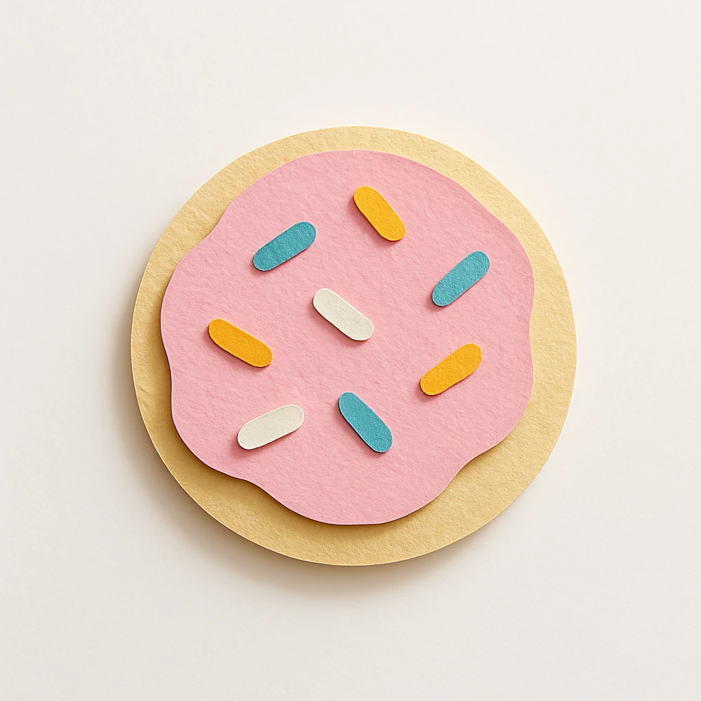 sugar cookie with pink buttercream frosting and sprinkles emoji