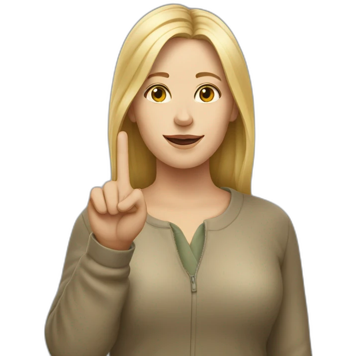 white woman shows peace with two fingers emoji