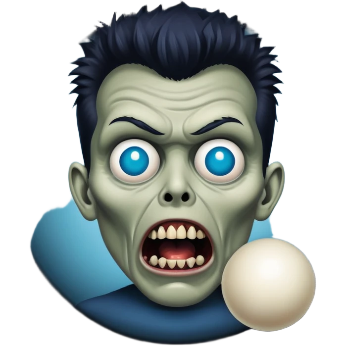 Drawing of Rick Astley with just a certain dark shade of blue and his mouth is open and he has large white circle dot balls for eyes and he’s kinda looking kinda like a zombie and the background is just pitch black emoji
