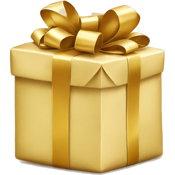 A Christmas present wrapped in golden paper with white string and a big beautiful shiny bow emoji
