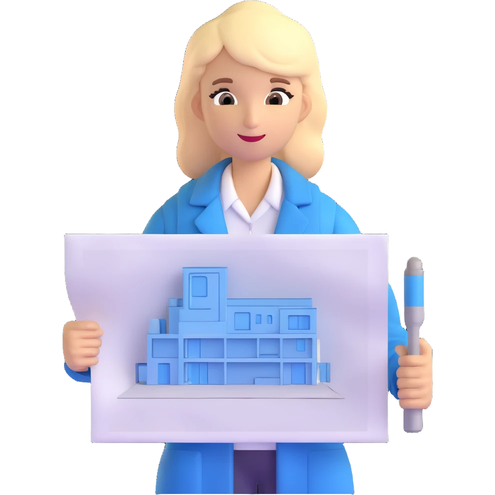 interior designer holding a blueprint in a modern office background emoji