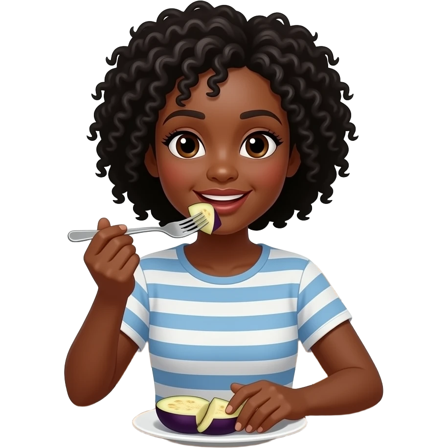 Black woman eating eggplant emoji