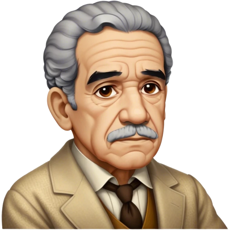 Cinematic Realistic Gabriel García Márquez Portrait Emoji, depicted as a visionary writer with a contemplative gaze in period attire, rendered with rich textures and warm literary lighting that captures his magical realism legacy. emoji