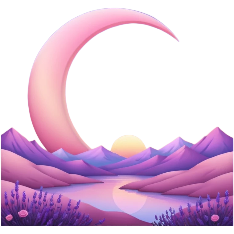 Shiny pastel rose-pink-lavender-violent-gradient crescent moon sunset aesthetic realistic real life scenery landscape emoji