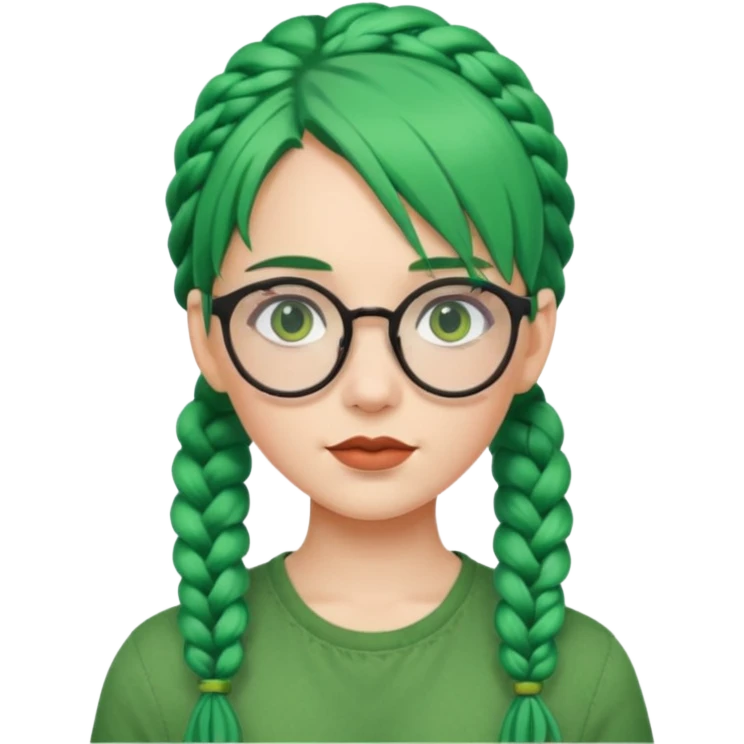 girl with green hairs, braids and spectacle emoji