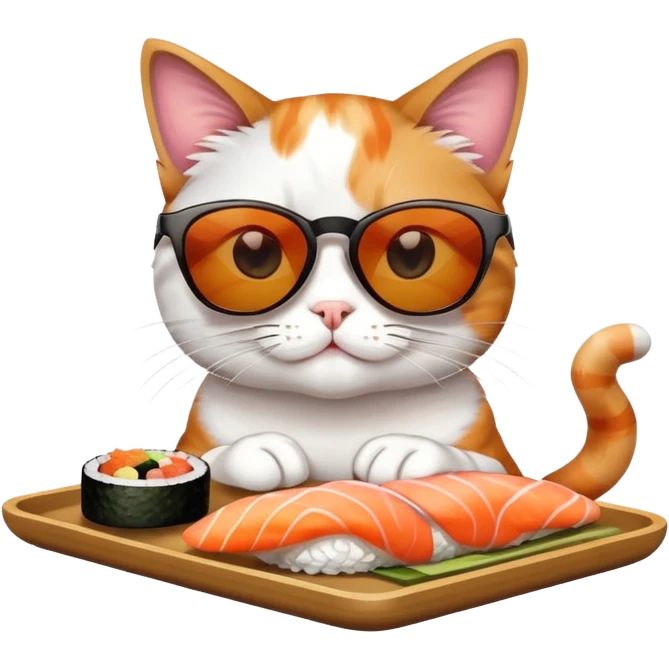 cat wearing sunglasses and eating sushi emoji