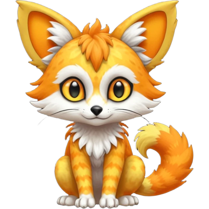Colorful tropical exotic cute cool beautiful shiny beautiful fantasy-Trico-Cacomistle-oncilla-animal-Fakémon-hybrid-fursona (full body) emoji