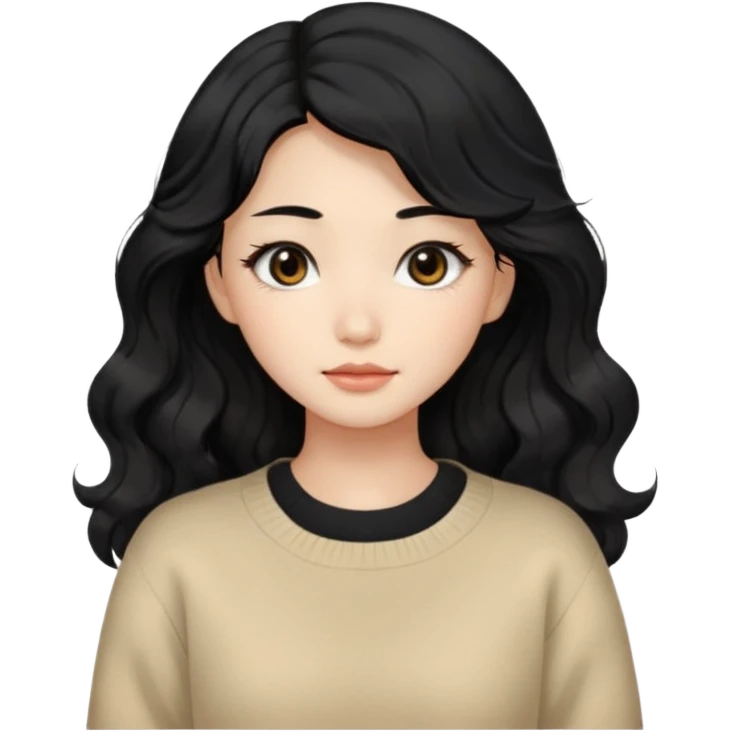 Beautiful girl,Black hair, wavy long hair,Black eyes,Chinese, beige sweater  emoji