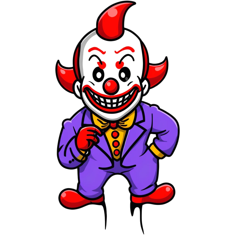 demonic clown wearing a leisure suit, bald with different horn styles emoji