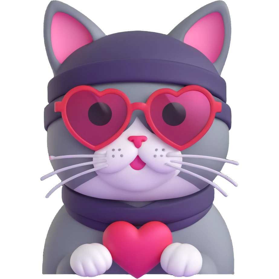 cat wearing a beanie and heart-shaped sunglasses emoji