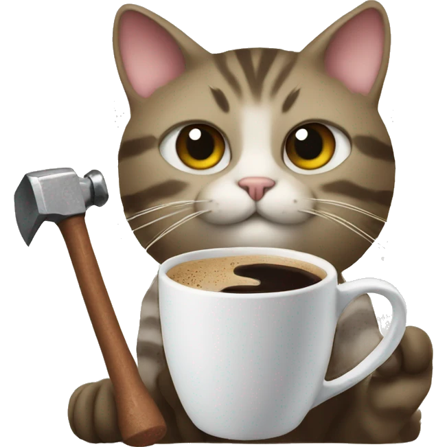cat with a coffee mug and hammer  emoji