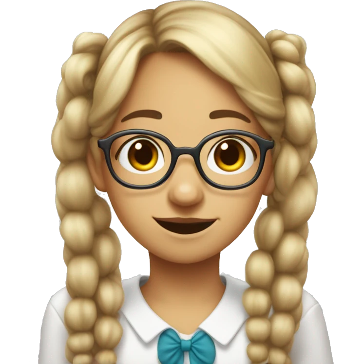 Cute bucktooth glasses wearing Nerd girl with pigtails and bangs emoji
