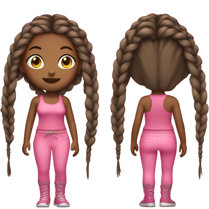 black girl dressed in pink with knotless braids emoji