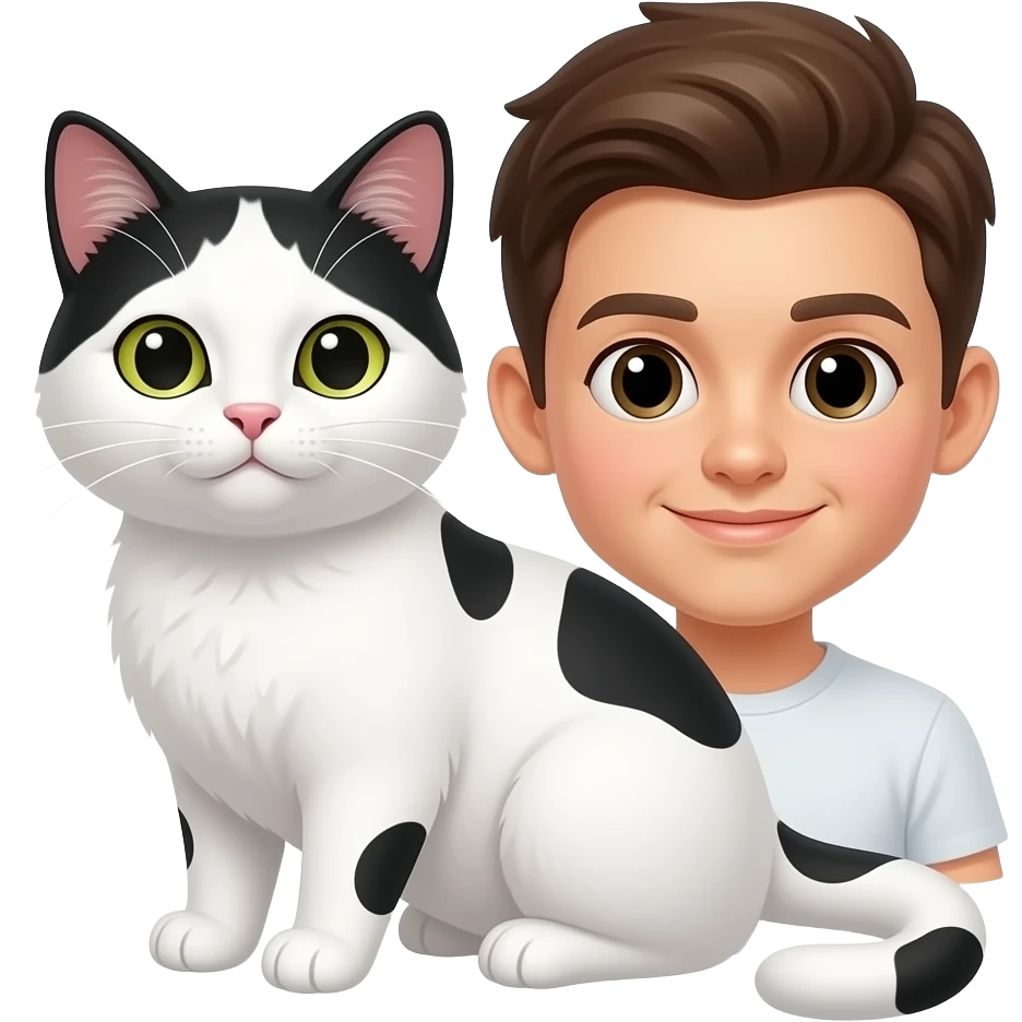 Faz um casal e um gato branco com pintinhas pretas emoji