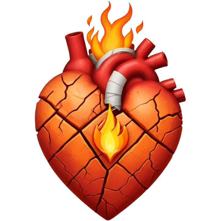 Cracked heart with a tiny flame rising from the crack.
Could have a small bandage or stitch holding it together. emoji