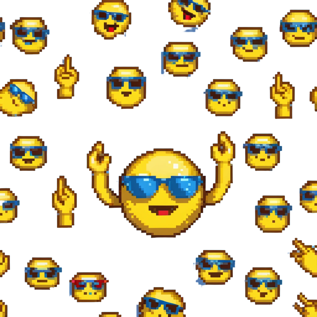 yellow emoji with sunglasses, hands up, fingers rubbing together, huge smile, shiny grills emoji