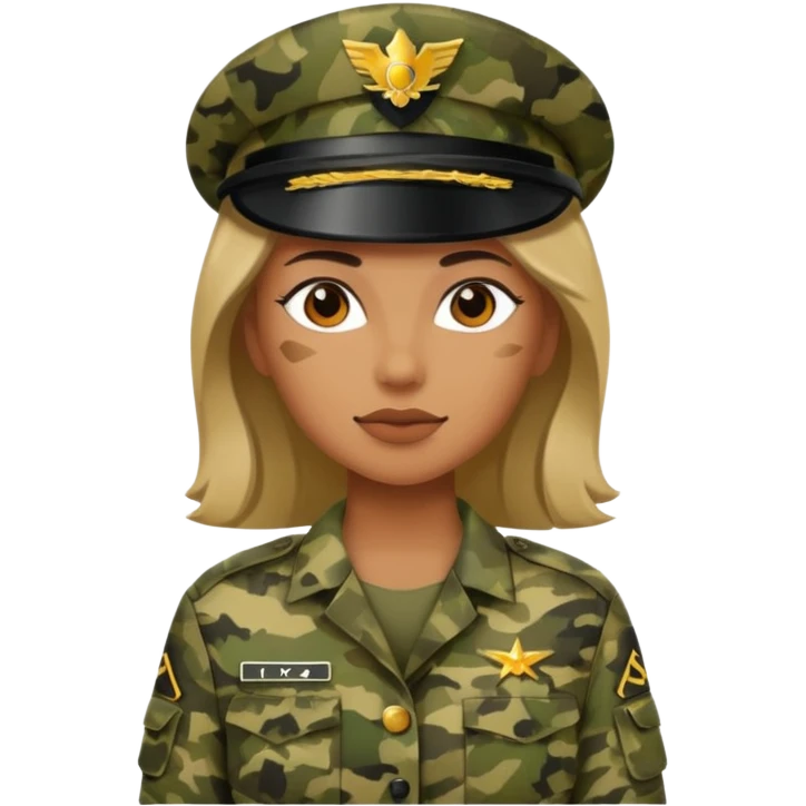militar mujer con traje de camuflaje emoji