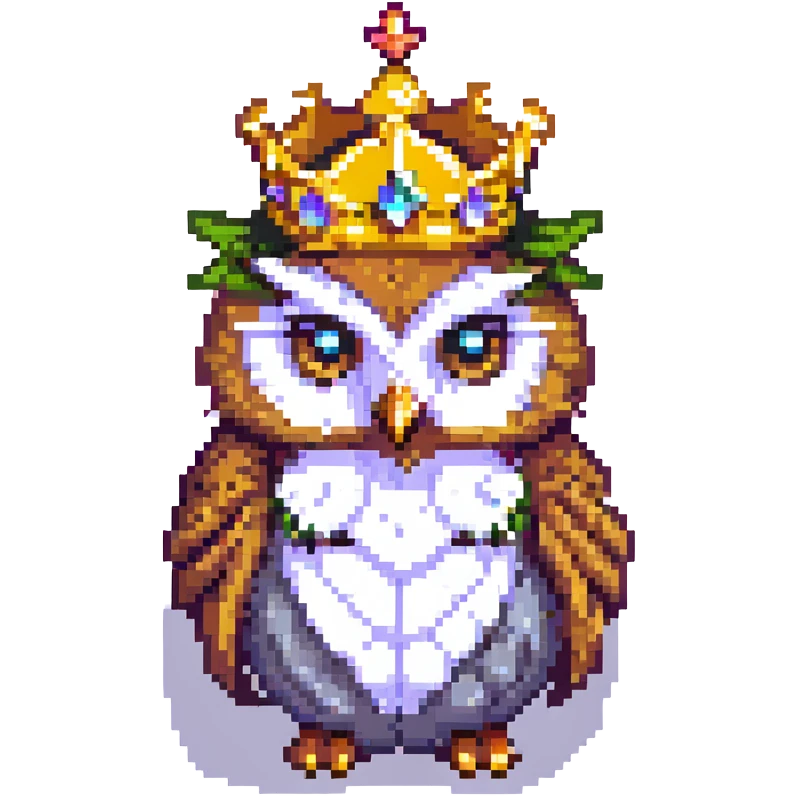 pixel art crowned owl, simple and cute emoji