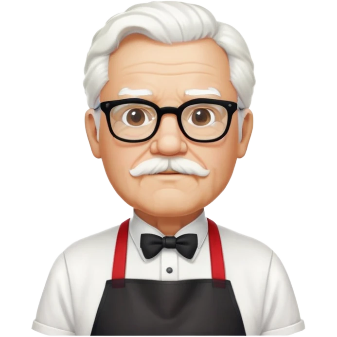 Colonel Sanders KFC, old man with white hair and white goatee, wearing black square glasses, white T-shirt and red apron emoji