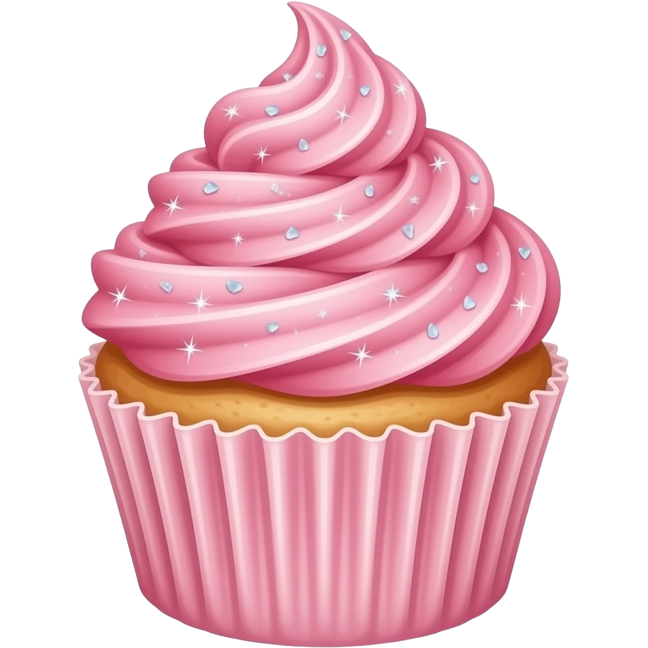 a pink cupcake with a lot of sparkle who is happy emoji