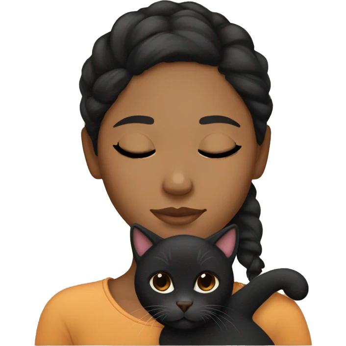 brown Girl with black hair and cat sleeping  emoji