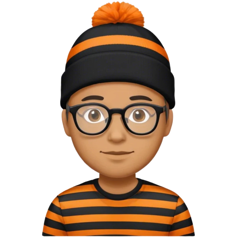 Man with glasses wearing a black and orange striped shirt and a black and orange striped beanie emoji