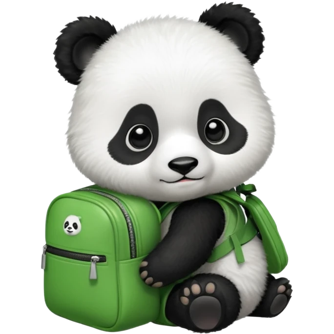 baby panda wear green backpack emoji