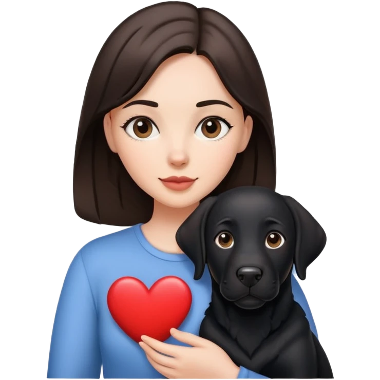 Brunette with a heart in the shape of a big black labrador dog emoji